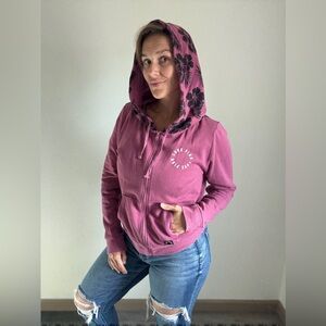 PINK Victoria’s Secret Hibiscus Zip Up Hoodie Large Athleisure Sporty